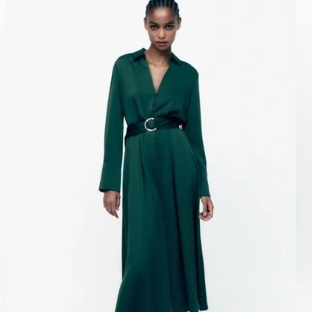 NWT ZARA BELTED MIDI SHIRTDRESS XS